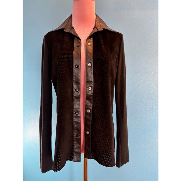 Vintage CACHE Shirt Jacket Calf Suede & Knit Snap Close Medium - Picture 2 of 7
